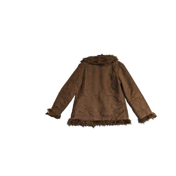 Gazoz Womens Vegan Faux Suede & Fur Brown Embroidered Coat EG/XL - Picture 8 of 8